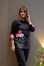 Black Floral Appliqué Cotton Co-ord Set