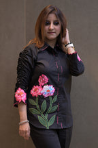 Black Floral Appliqué Cotton Co-ord Set