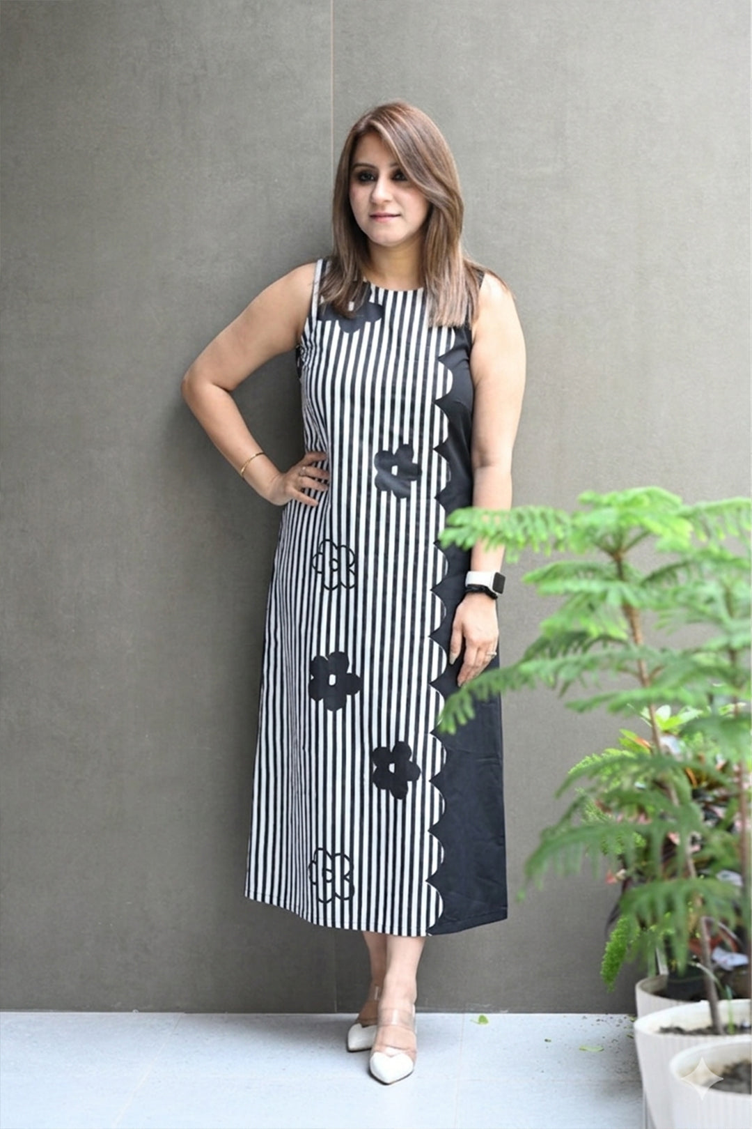 Black White Striped Floral Dress