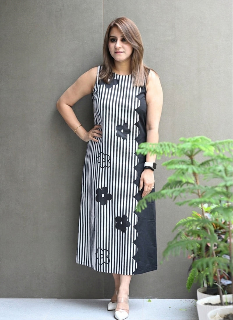 Black White Striped Floral Dress