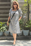 Black & White Gingham Check Embroidered A-Line Dress