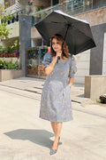 Black & White Gingham Check Embroidered A-Line Dress