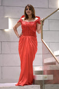 Coral Embellished Draped Gown
