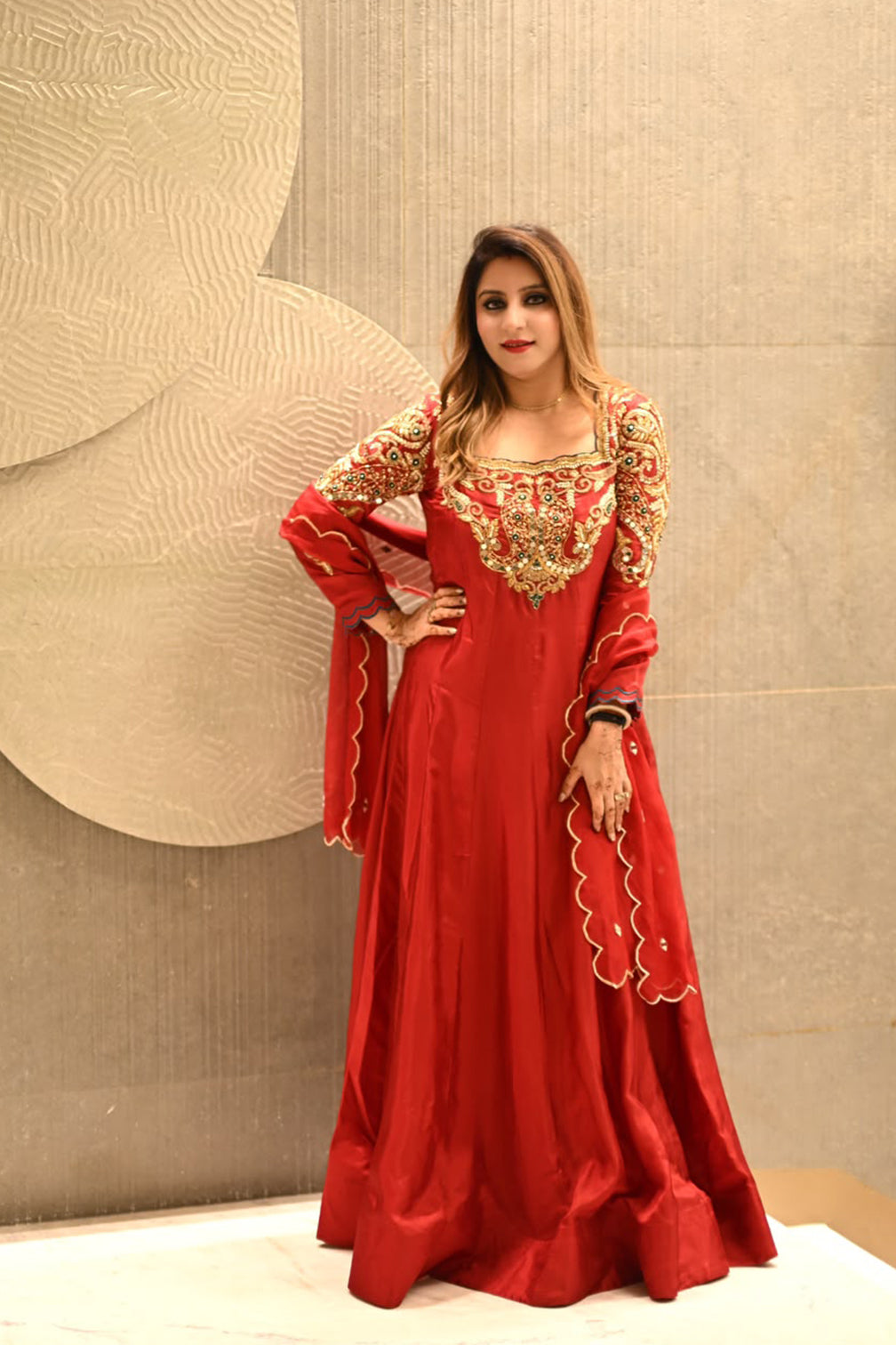 Crimson Red Silk Floor-Length Suit