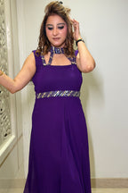 Deep Purple Crystal Embroidered Asymmetrical Georgette Dress