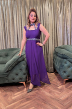 Deep Purple Crystal Embroidered Asymmetrical Georgette Dress