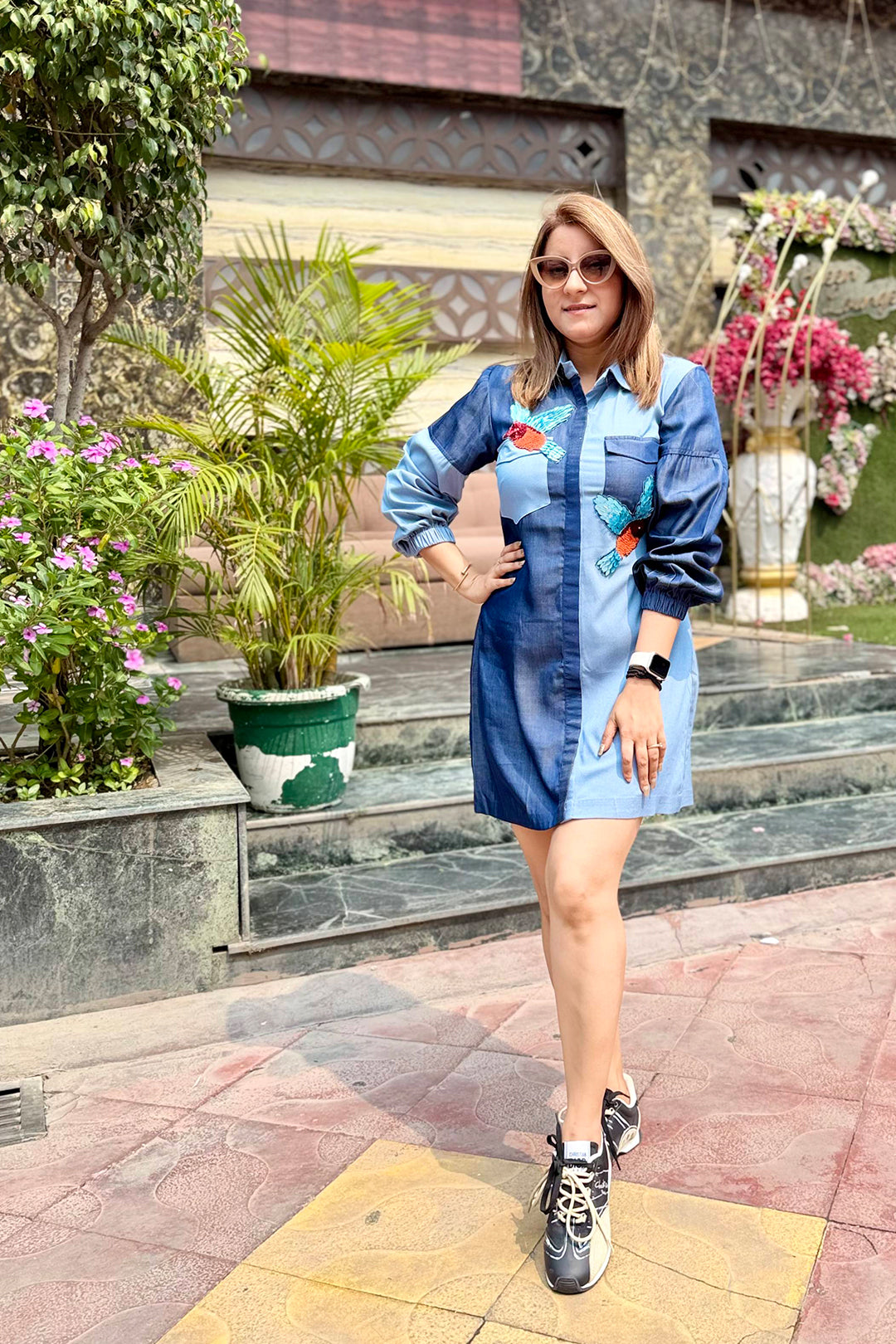 Women Dual Tone Denim Shirt Dress