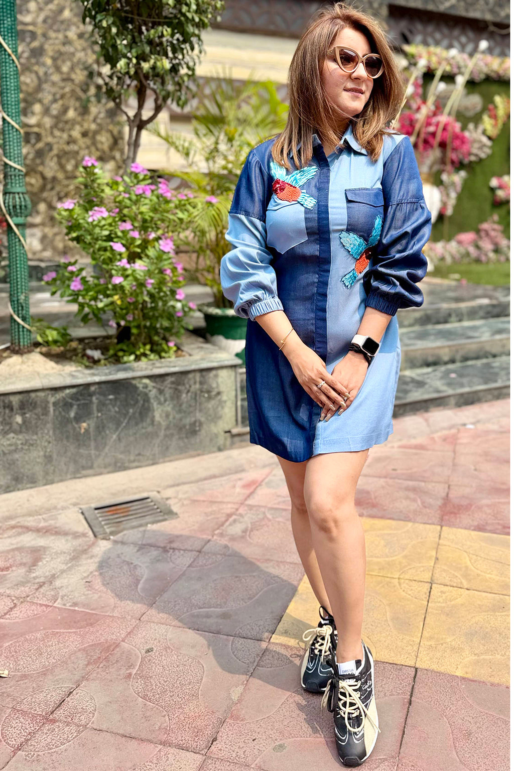 Women Dual Tone Denim Shirt Dress