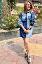 Women Dual Tone Denim Shirt Dress