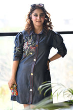 Designer Handworked Denim Shirt Dress
