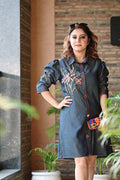 Designer Handworked Denim Shirt Dress