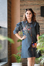 Designer Handworked Denim Shirt Dress