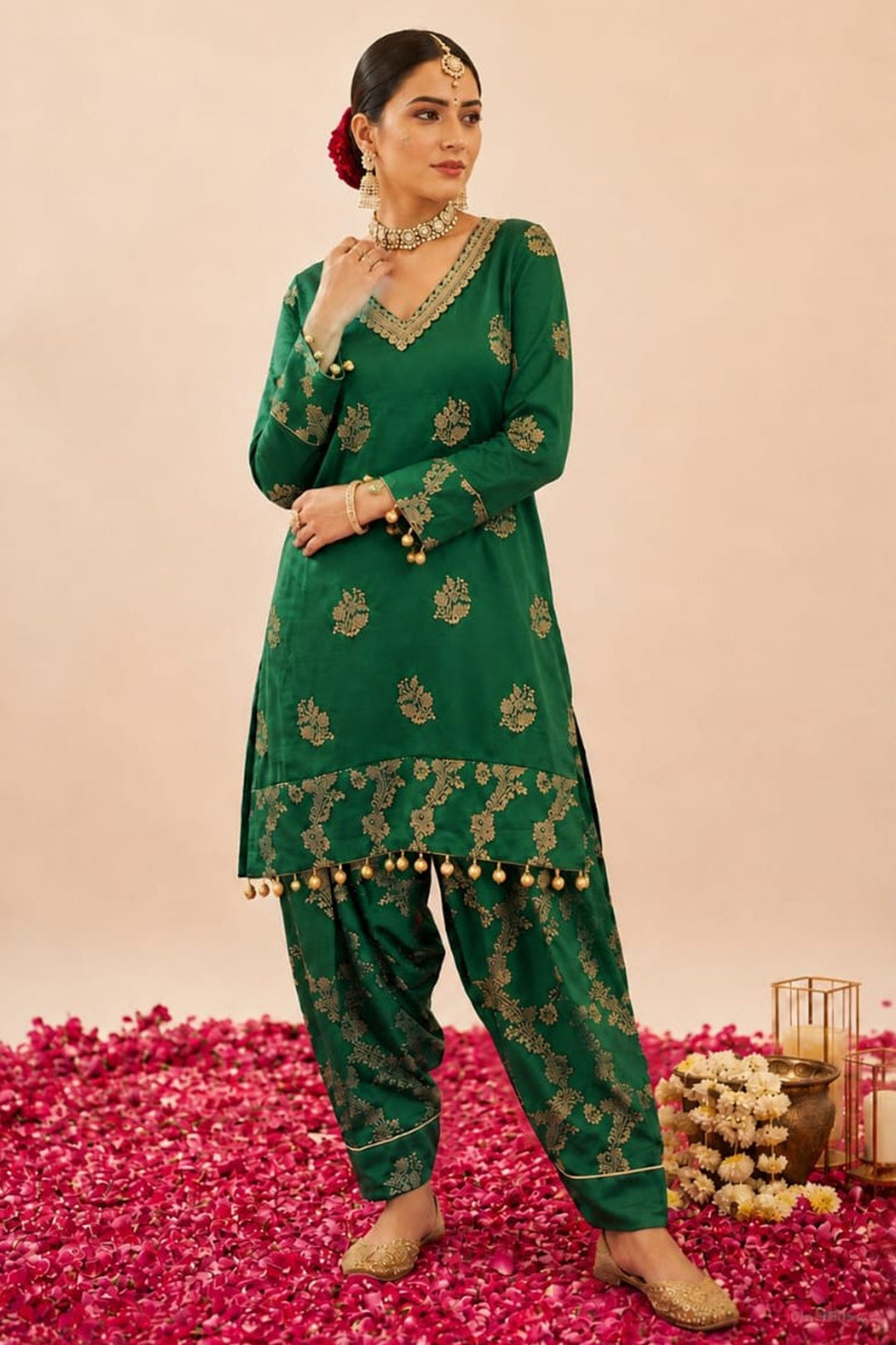 Emerald Green Banarasi Zari Co-Ord Suit Set