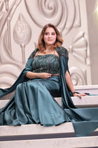 Emerald Satin Cape Lehenga Set