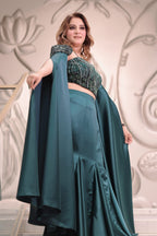 Emerald Satin Cape Lehenga Set