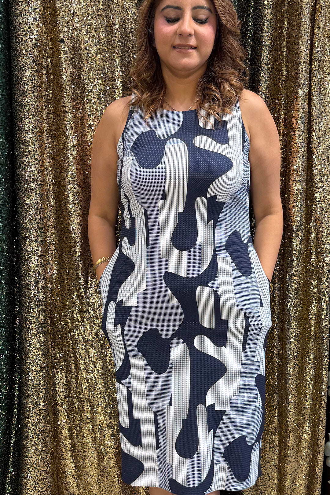 Geometrical Print Dress with Pockets