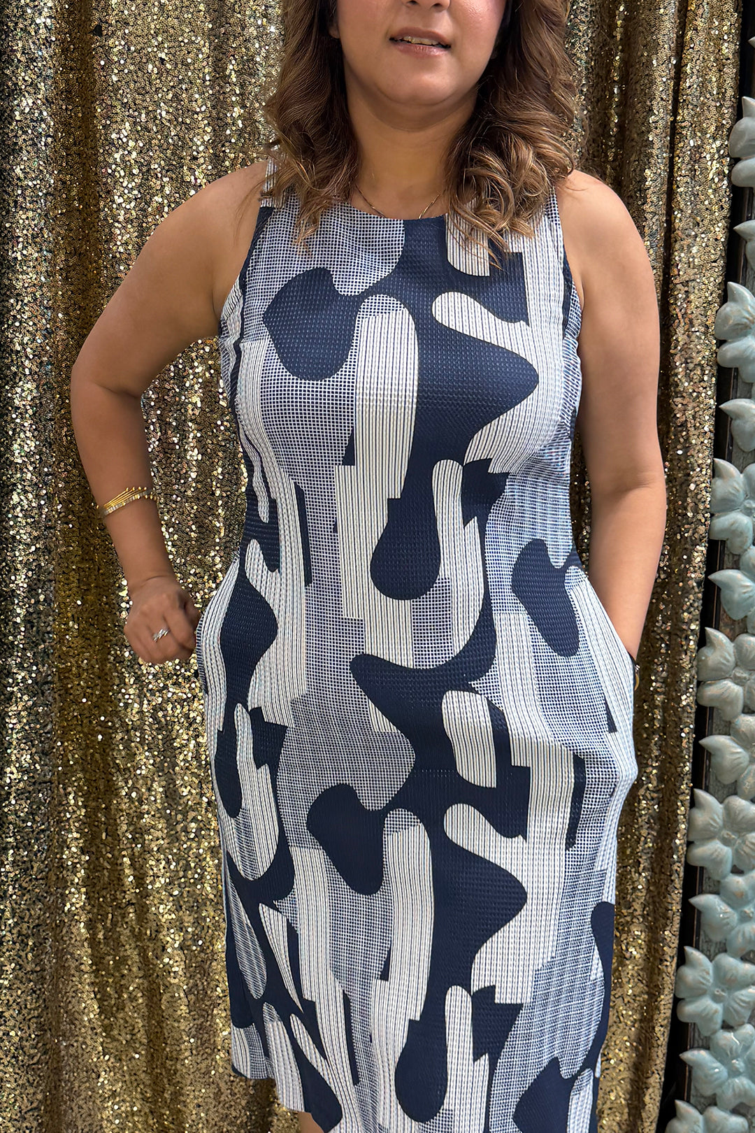 Geometrical Print Dress with Pockets