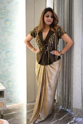 Hand-Embroidered Russian Crepe Blazer with Korean Shimmer Drape Skirt