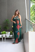 Emerald Green Bustier, Drape Skirt & Sheer Cape Set