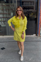 Lemony Yellow 3D Pleated Shirt Dress