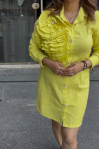 Lemony Yellow 3D Pleated Shirt Dress