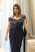 Midnight Blue Embellished Saree Gown