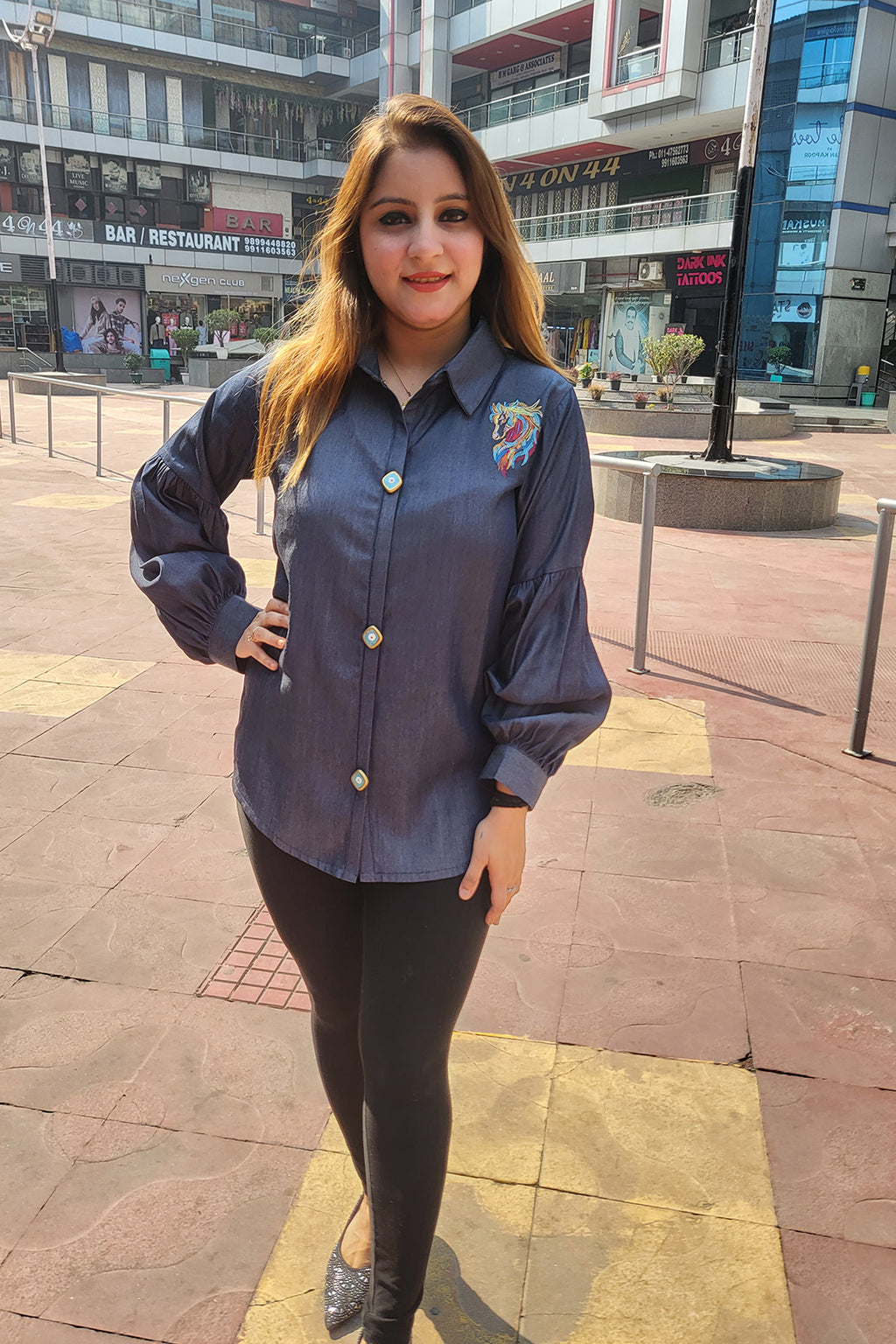 Premium Unicorn Embroidery Denim Shirt