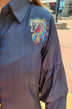Premium Unicorn Embroidery Denim Shirt