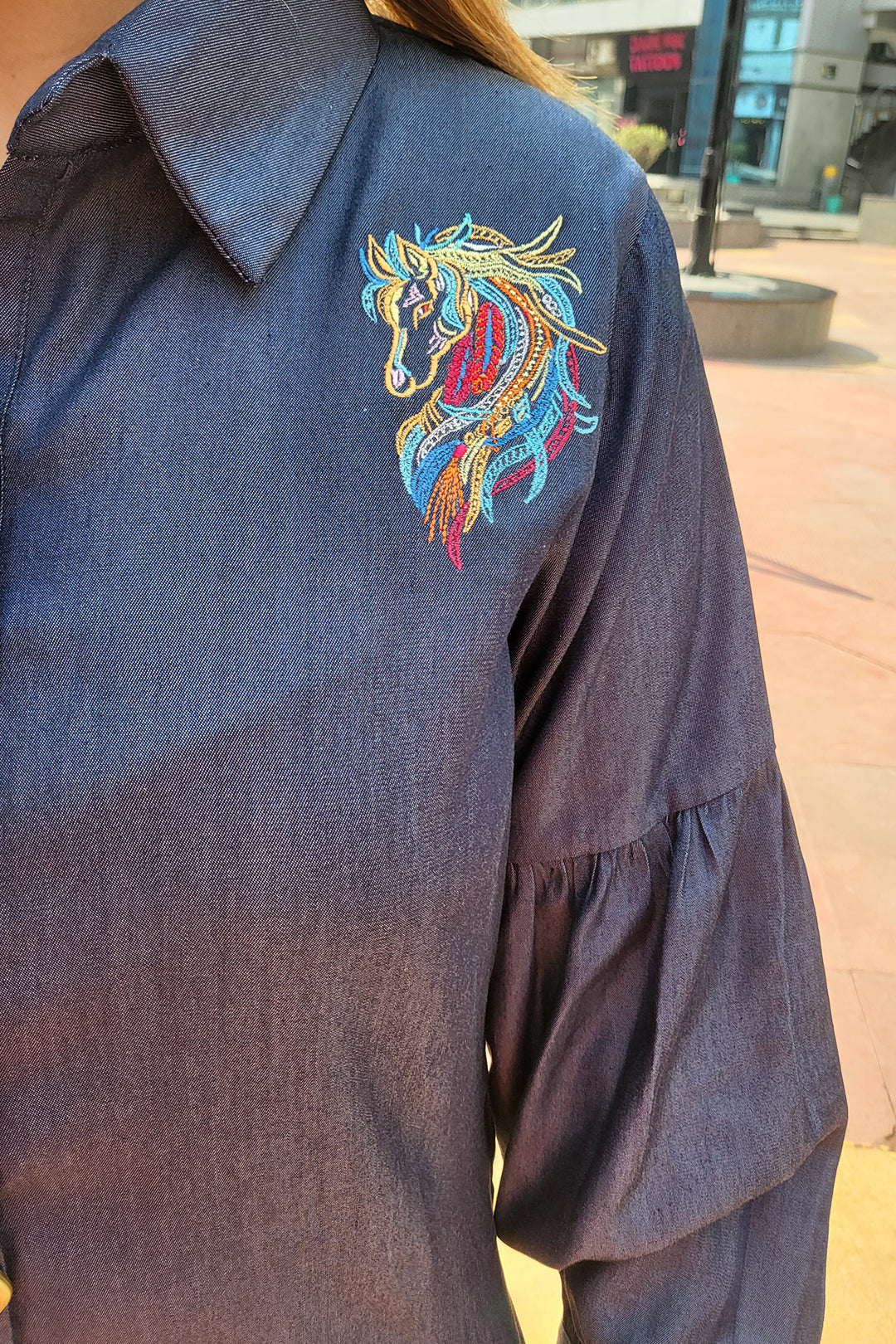 Premium Unicorn Embroidery Denim Shirt