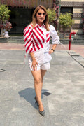 Striped Red White Asymmetric Printed Summer Shirt