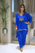 Royal Blue Lotus Gotta Embroidered Asymmetrical Kurta with Farshi Salwar