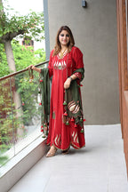 Scarlet Red Lotus Gota Anarkali Set
