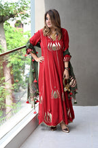 Scarlet Red Lotus Gota Anarkali Set