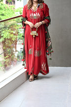 Scarlet Red Lotus Gota Anarkali Set
