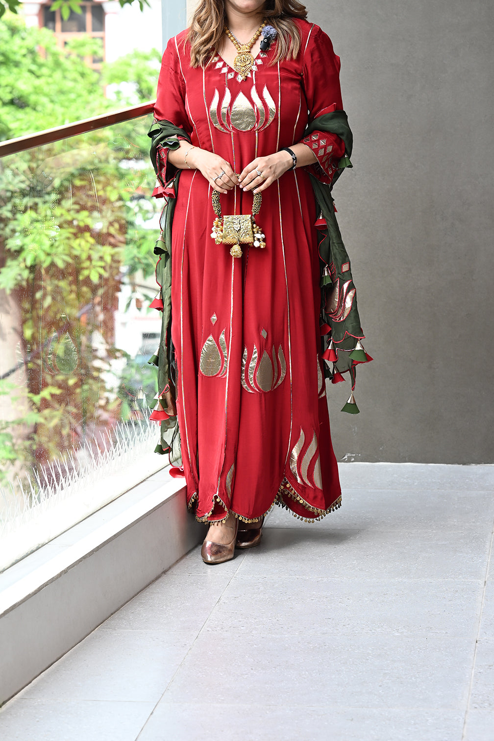 Scarlet Red Lotus Gota Anarkali Set