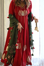 Scarlet Red Lotus Gota Anarkali Set