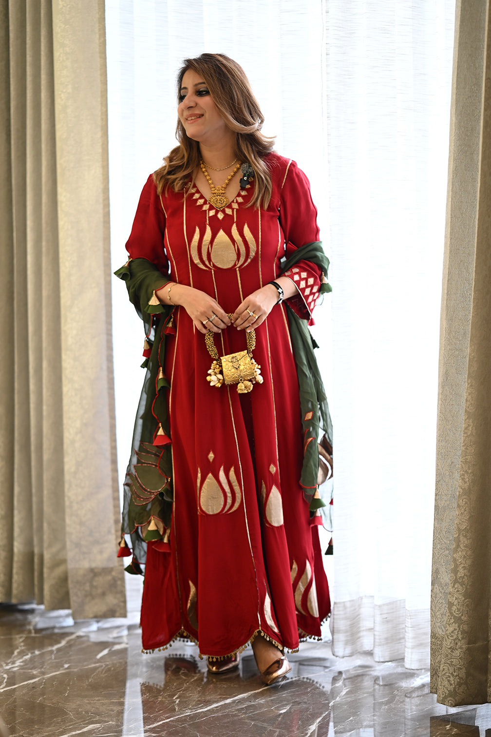 Scarlet Red Lotus Gota Anarkali Set