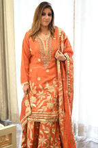 Tangerine Tissue Silk Organza Kundan Embroidered Sharara Set