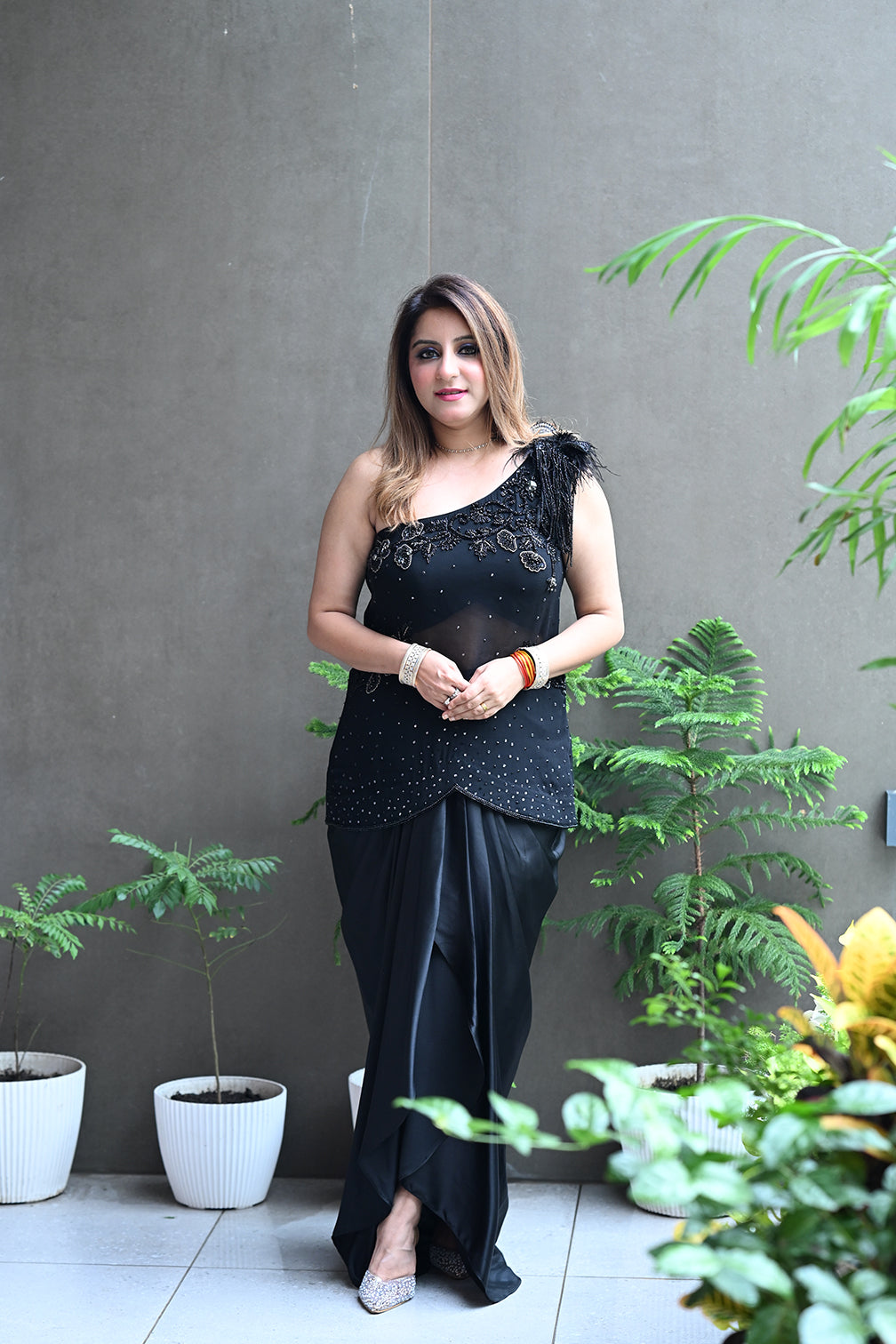 The Midnight Feather Draped Ensemble