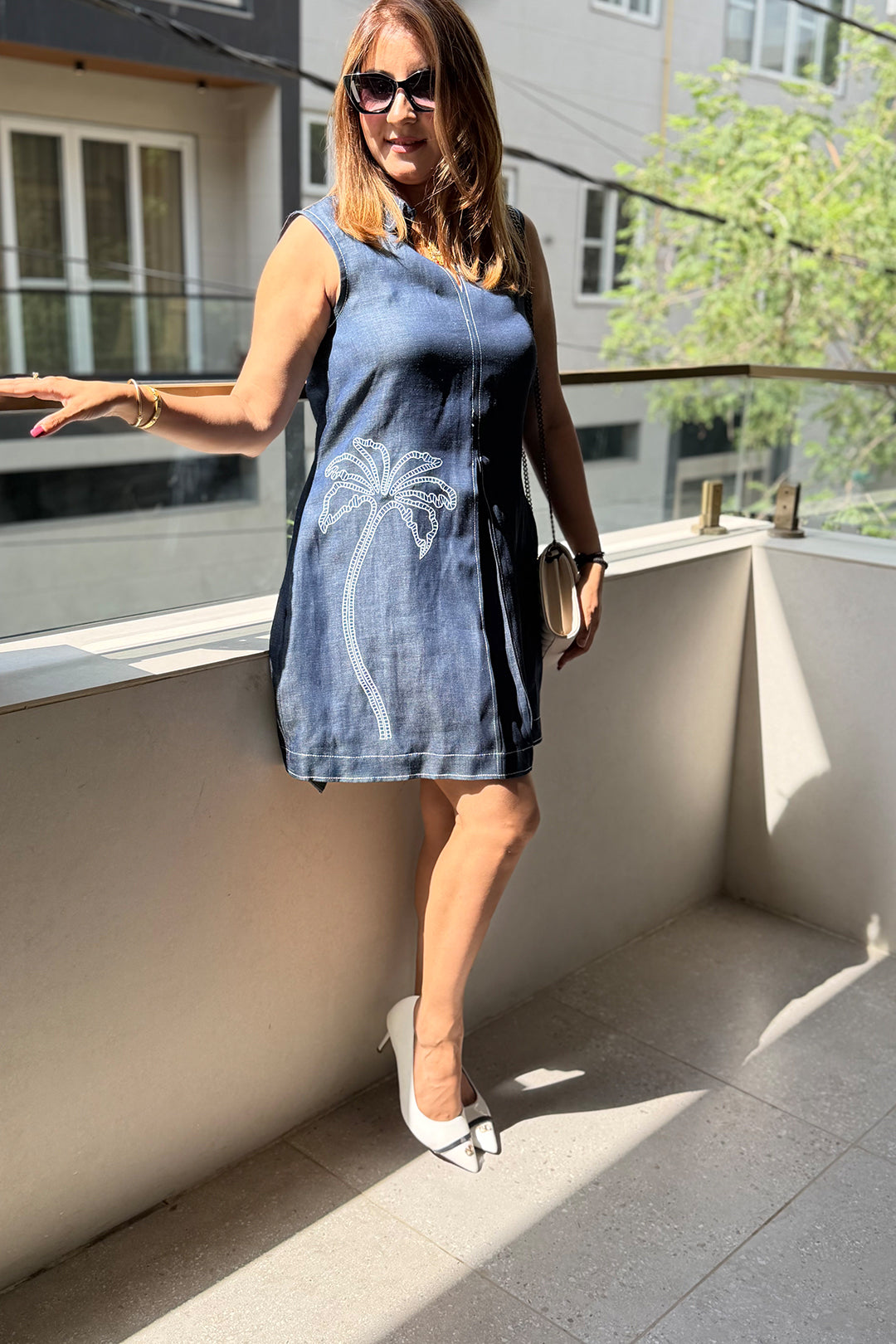 The Palm Oasis Denim Shift Dress