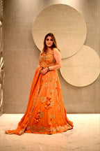 Vibrant Orange Kundan Embroidered Lehenga