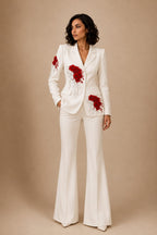 White 3D RED Flower  Co-ord Set
