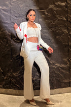 White 3D RED Flower Co-ord Set