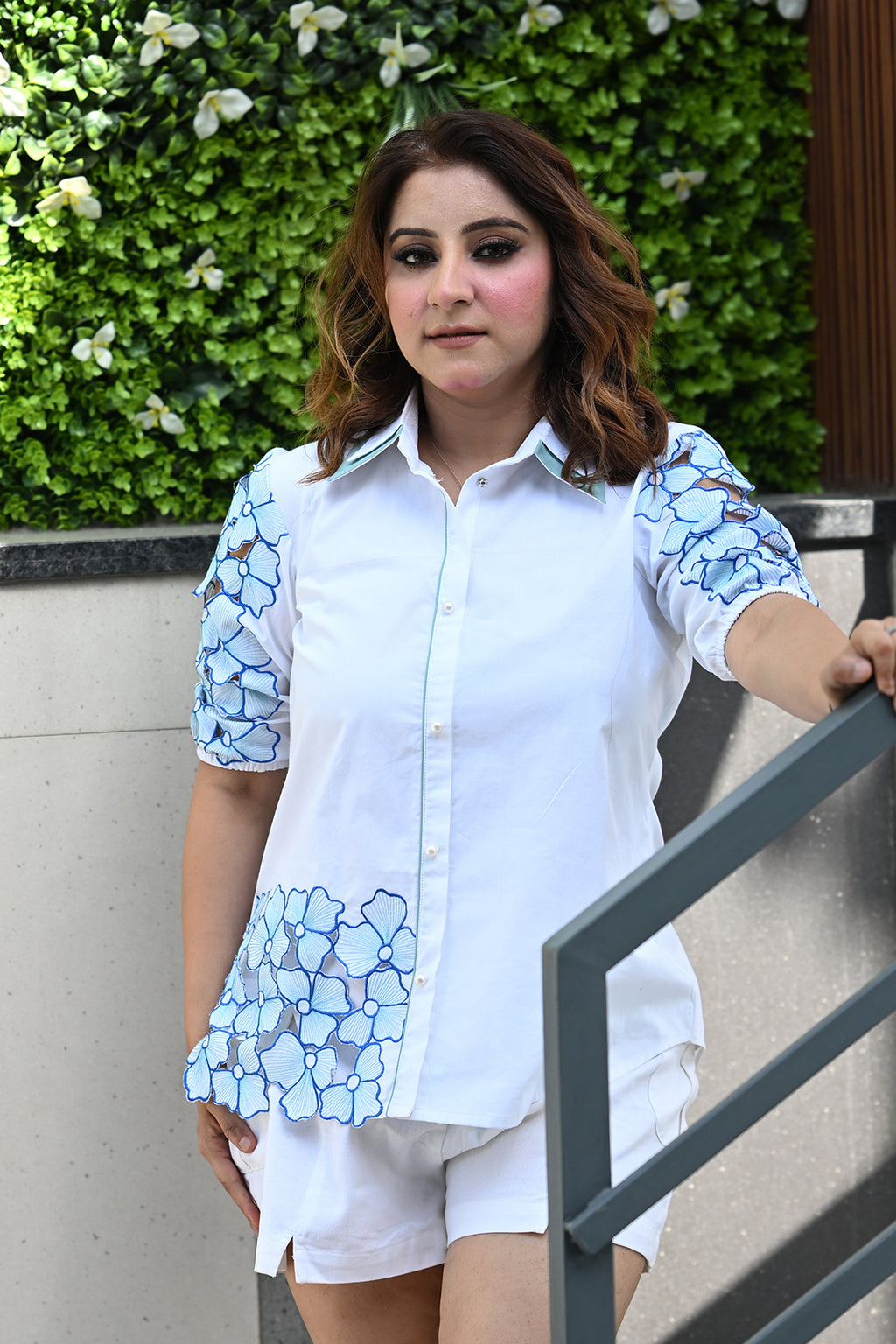 Women’s White floral Cut Work Designer Shirt