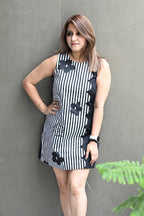 Women Black & White Striped Sleeveless Dress