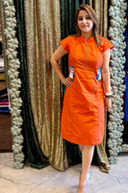 Women Orange Designer Midi Dress
