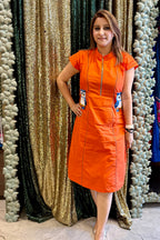 Women Orange Designer Midi Dress
