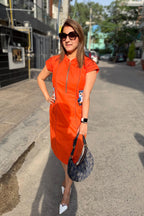 Women Orange Designer Midi Dress