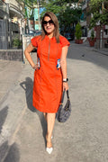 Women Orange Designer Midi Dress