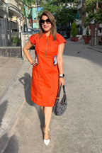 Women Orange Designer Midi Dress